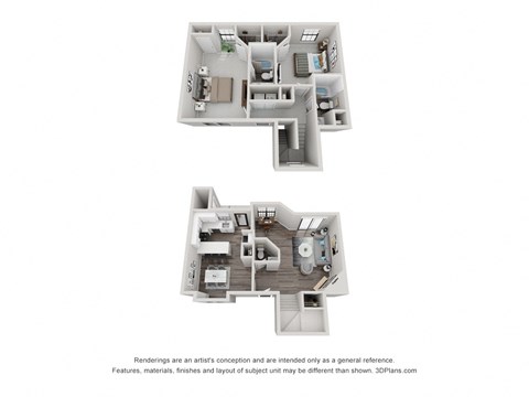 Floor plan for 2 beds, 2.5 baths, 1134 sqft